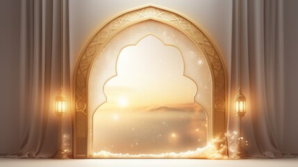 Ramadan celebration illustration template with Arabic lantern. copy space. banner  decoration background. 