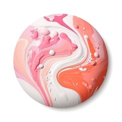 Round paint blot splash circle, isolated on white background, blush pink, salmon and white