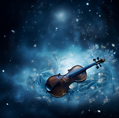 Fototapeta premium Christmas, New Year, winter banner, poster with violin.