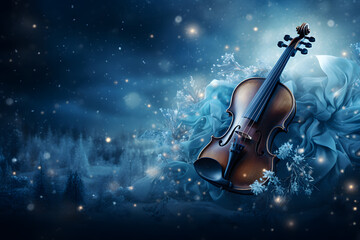 Fototapeta premium Christmas, New Year, winter banner, poster with violin.