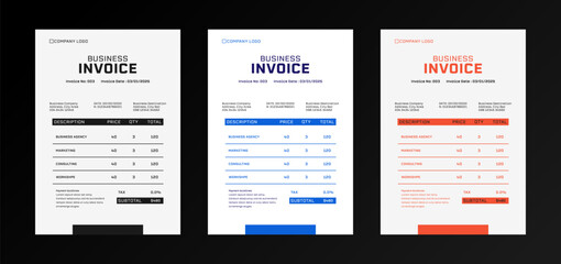 Modern business bill payment invoice template collection.