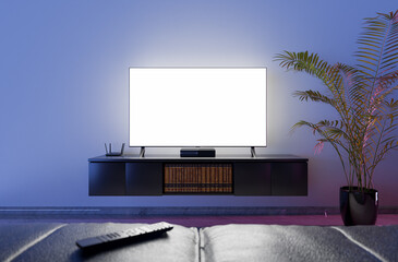 tv mockup in a living room with a sofa
