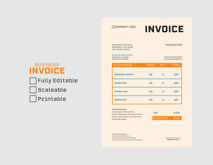 Modern minimal orange invoice template vector design