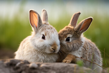 Fototapeta premium two rabbits are sitting next to each other