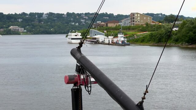BB Riverboat Cruise Sailing On The Peaceful River Of Ohio In Cincinnati, USA. Static Shot 