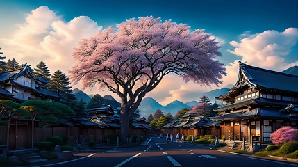 a tree in the middle of a street