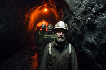 Dedicated miners work hard underground, extracting valuable resources in a challenging industrial environment. 'generative AI'	
 - obrazy, fototapety, plakaty