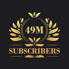 49M Subscribers celebration design. Luxurious 49M Subscribers logo for social media subscribers