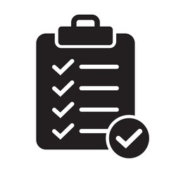 Clipboard with mark icon in flat style isolated on background. Checklist solid icon symbol for web site and app design.
