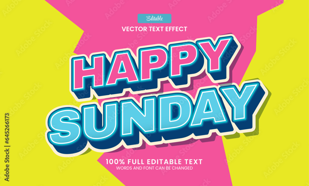 Poster design editable text effect, happy sunday 3d text concept vector illustration