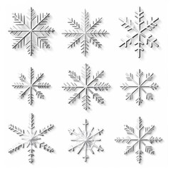 Collection of beautiful painted snowflakes on white bacground