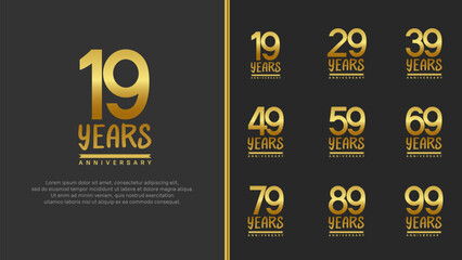 set of anniversary logo flat golden color number on black background for celebration