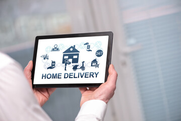 Fototapeta na wymiar Home delivery concept on a tablet