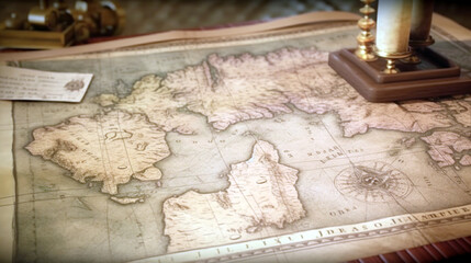 aged nautical treasure map. OLD VINTAGE MAPS. Vintage world map on an old stained parchment
