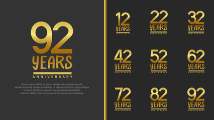 set of anniversary logo flat golden color number on black background for celebration