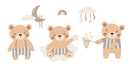 Set of  cute Baby bear. Hand drawn vector illustrations
