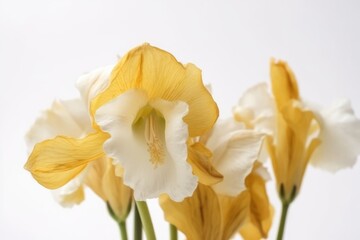 Fototapeta na wymiar Yellow and white flowers arranged in a vase