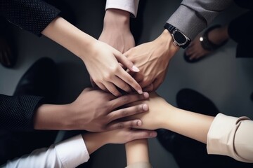 People forming a unity by putting their hands together