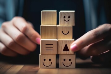 A person stacking wooden blocks