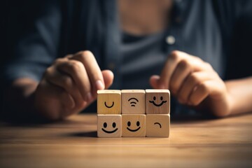 A wooden block with smiley faces on it
