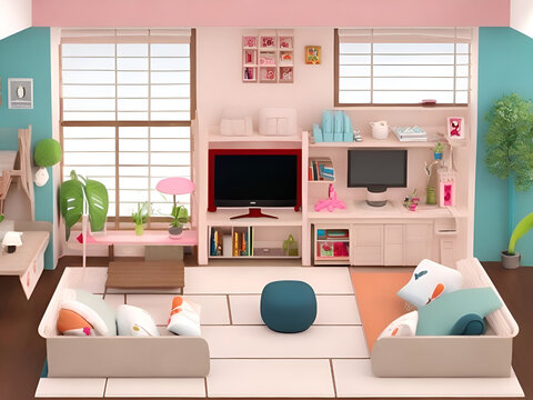 livingroom for dolls in toca boka style, no dolls in the room
