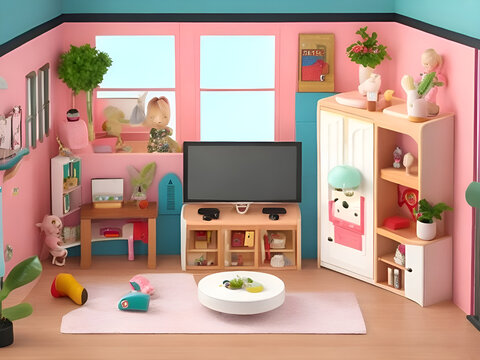 livingroom for dolls in toca boka style, no dolls in the room