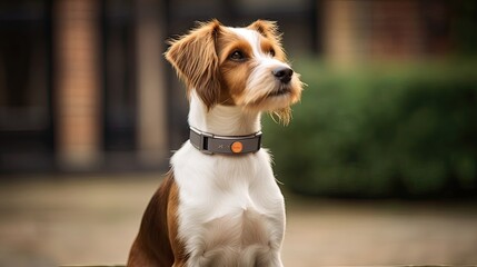 GPS-enabled smart pet collar, allowing you to track your pet's location in real time, providing peace of mind and ensuring their well-being whether they're exploring the neighborhood. Generated by AI.