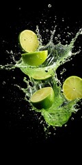 Green limes and water splash