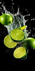 Green limes and water splash