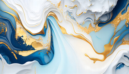 abstract background  white and blue marble with gold glitter veins  fake stone texture  painted artificial marbled surface. Fluid Art. 3D renderingabstract background  white and blue m. generative ai.