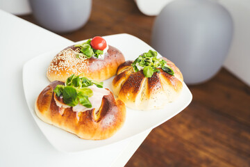 Sicilian rotisserie calzone with seeds. Traditional street food in Palermo, Sicily, Italy