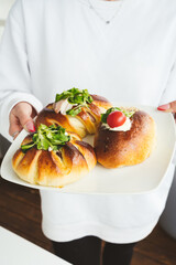 Sicilian rotisserie calzone with seeds. Traditional street food in Palermo, Sicily, Italy