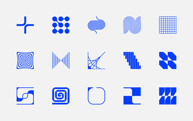 Set of vector, abstract, modern and brutalist symbols