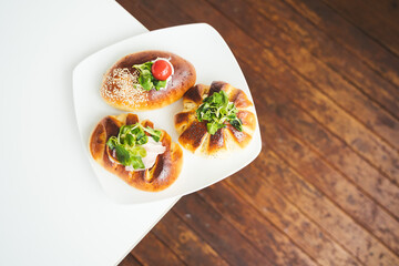 Sicilian rotisserie calzone with seeds. Traditional street food in Palermo, Sicily, Italy