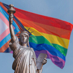 metallic Statue of liberty on pride flag