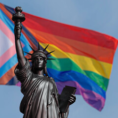 black Statue of liberty on pride flag