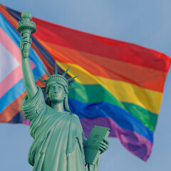 green Statue of liberty on pride flag