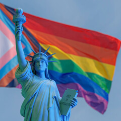 blue Statue of liberty on pride flag