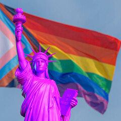 purple Statue of liberty on pride flag