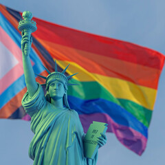 green Statue of liberty on pride flag