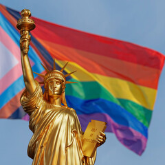 golden Statue of liberty on pride flag