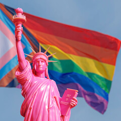 pink Statue of liberty on pride flag