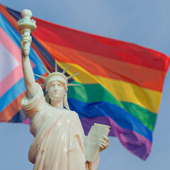 white Statue of liberty on pride flag