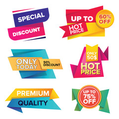 set of colorful sale badges vector art design