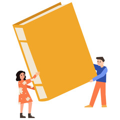 Woman and man carrying book flat illustration