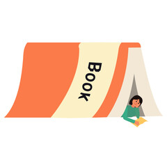 Woman reading book flat illustration