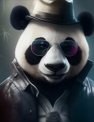 panda gangster in glasses and hat illustration