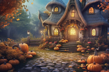 Halloween witch house. Ai generated image.