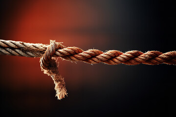 The tension evident in a fraying rope nearing its breaking point mirrors the emotional tension of someone nearing their limit in an abusive relationship - obrazy, fototapety, plakaty