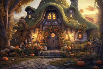 Obraz premium Halloween witch house. Ai generated image.